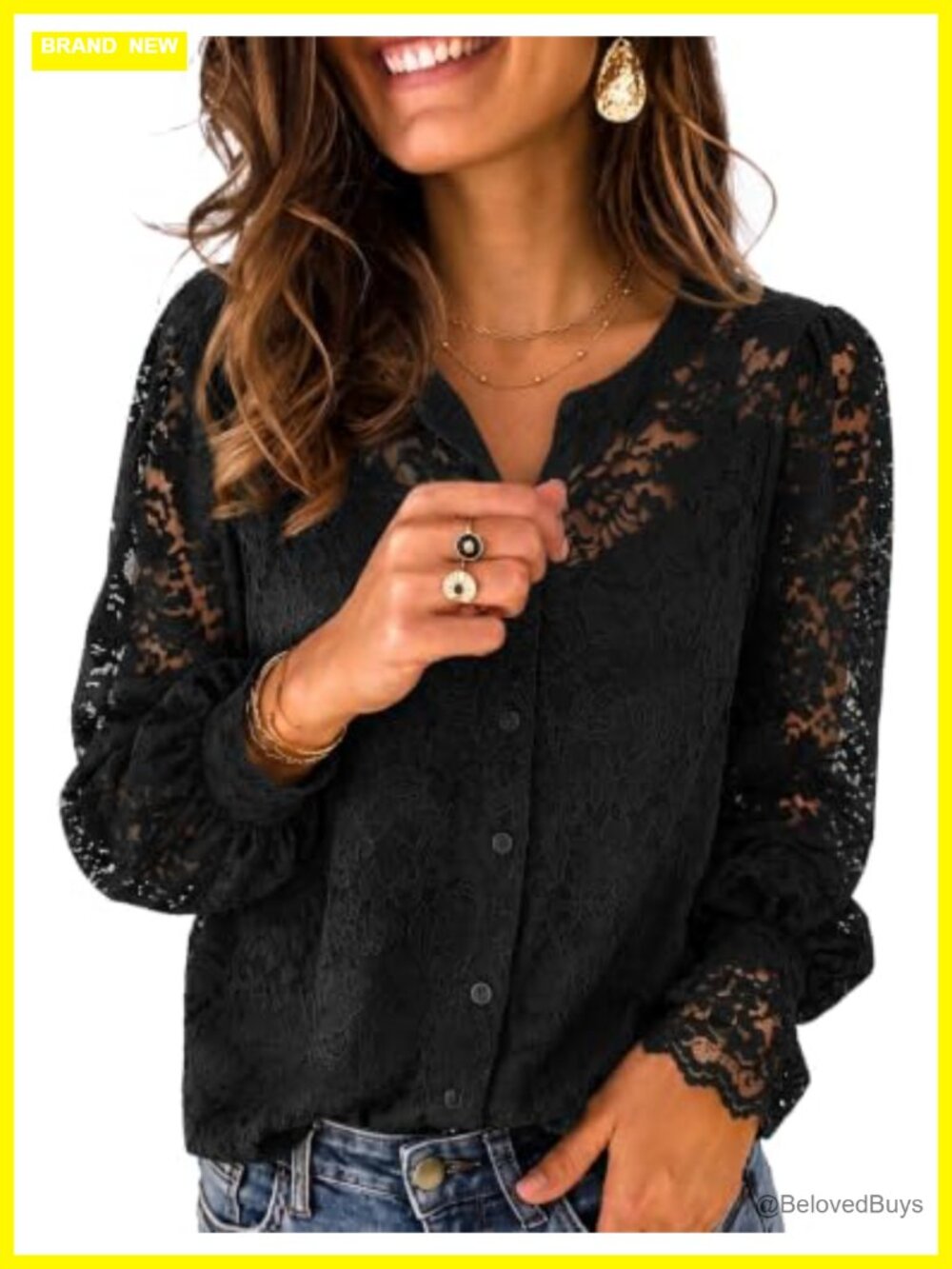 Lace Button Down Shirt Long Sleeve Sheer Blouse with Camisole